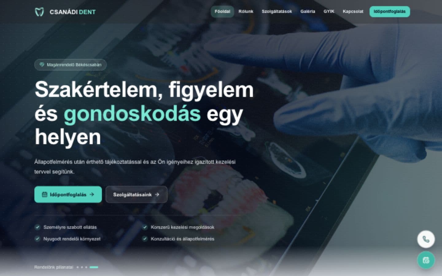CsanadiDent – Modern fogászati weboldal és saját időpontfoglaló rendszer