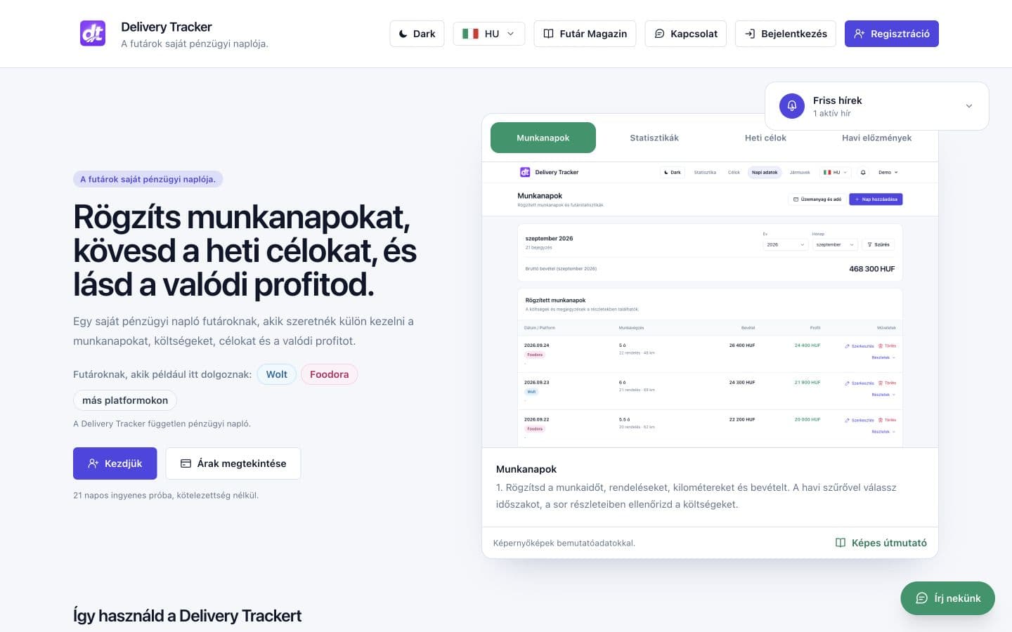 DeliveryTracker – Teljesítmény- és profitkövető rendszer futároknak