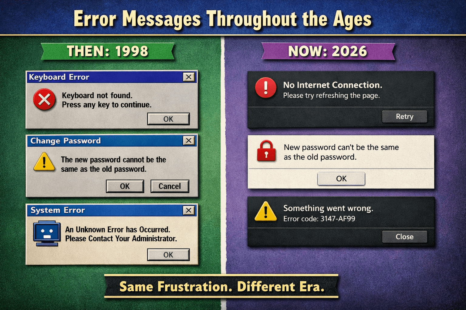 Same frustration, different era – miért fájnak még mindig a rossz hibaüzenetek?